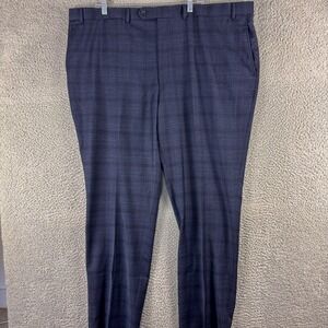 Hart Schaffner Marx Pants Mens 46R Blue Plaid Wool Blend Dress Slacks Formal